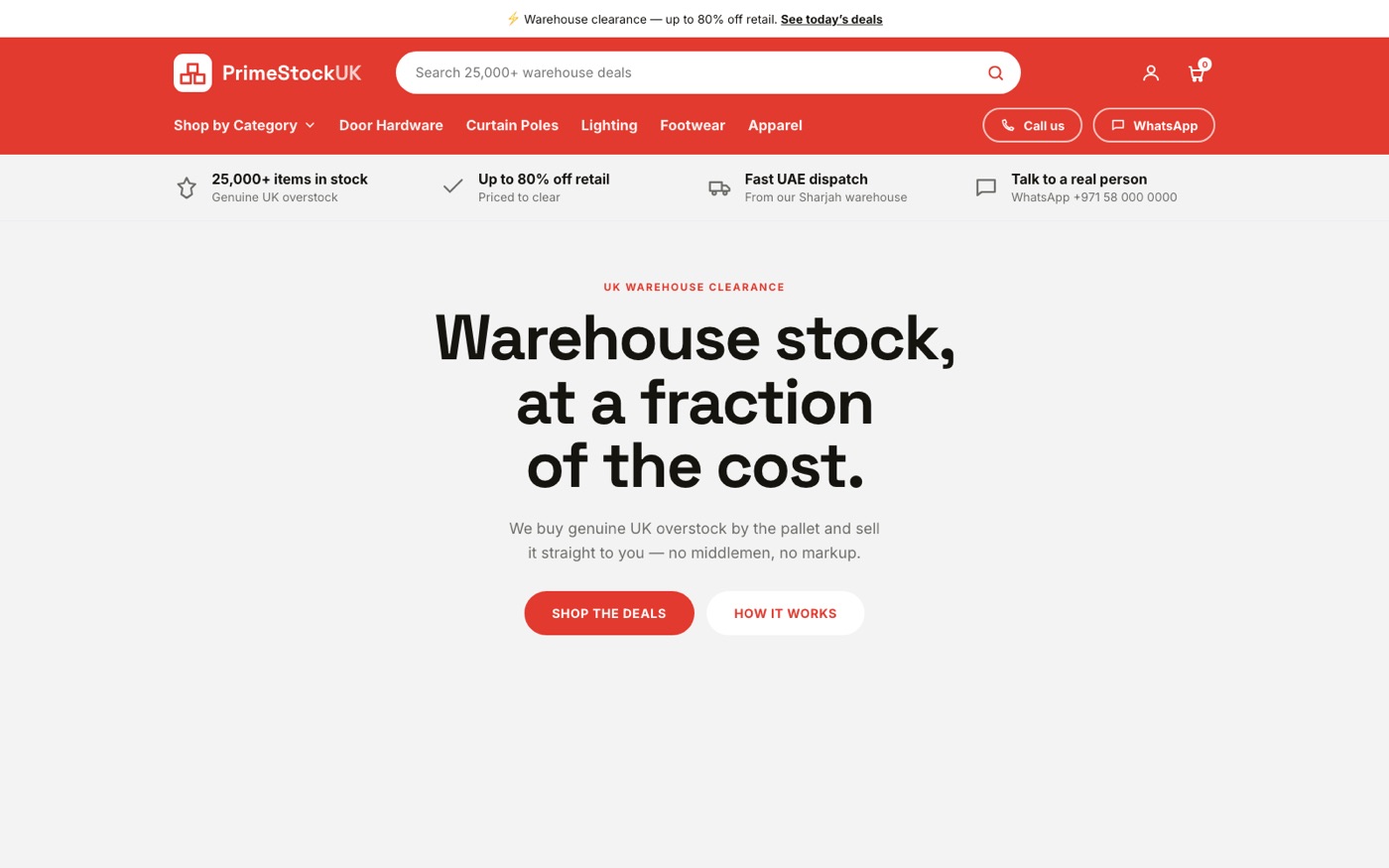 PrimeStock UK store landing page